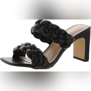 BCBGeneration Finaa Double Braided Wide Block Heel Sandal Black Sz 10
